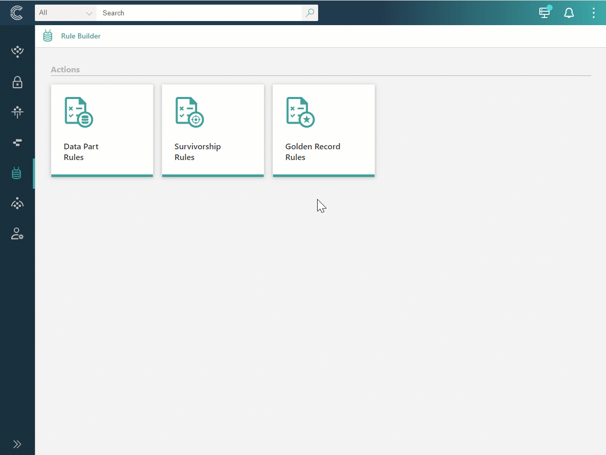 Animation: creating a golden record rule named Training with a filter and an Add Tag action, then saving and activating it